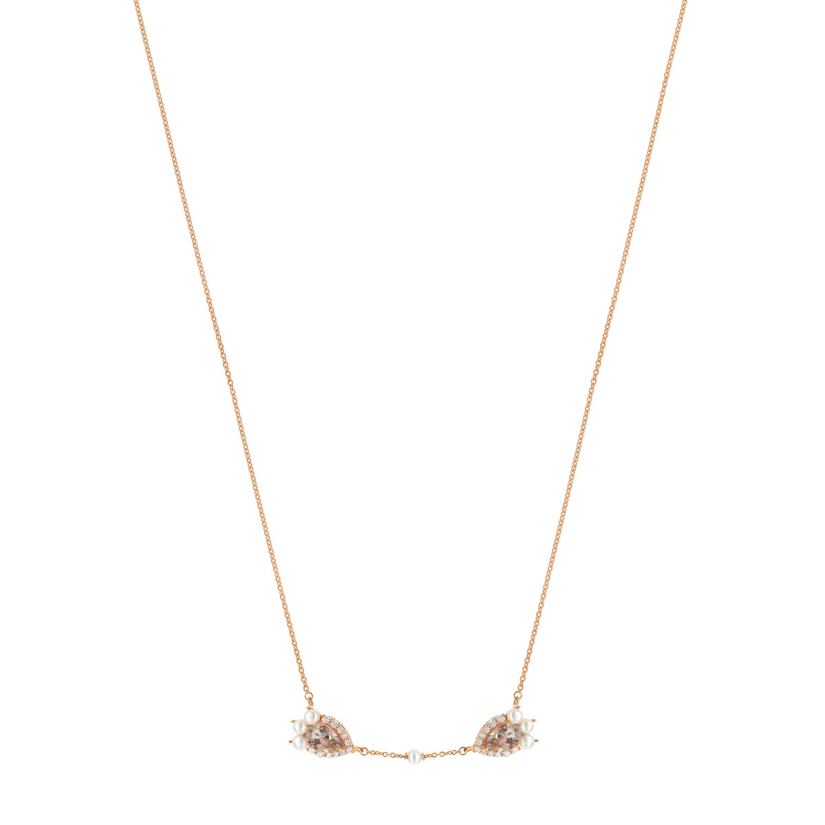 Collier or 375 rose topaze rose zirconia et perle