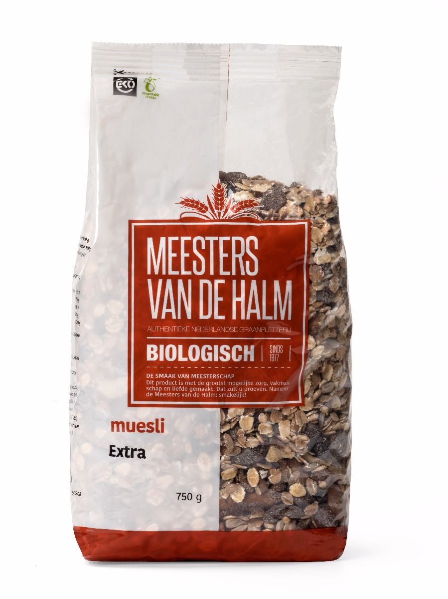 De Halm Muesli extra (bio) 750 gram