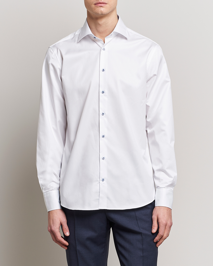 Stenströms Fitted Body Contrast Cut Away Shirt White