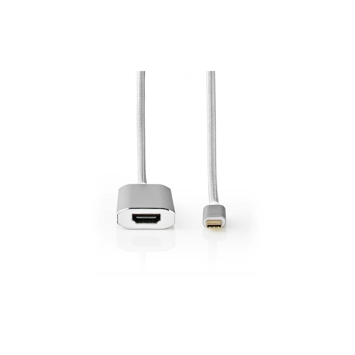 Nedis USB-C™ Adapter | USB 3.2 Gen 1 | USB-C™ Hann | HDMI™ Output | 4K@60Hz | Power delivery | 2.00 m | Rund | Gull belagt | Flettet / Nylon | Sølv | Deksel Vindusboks