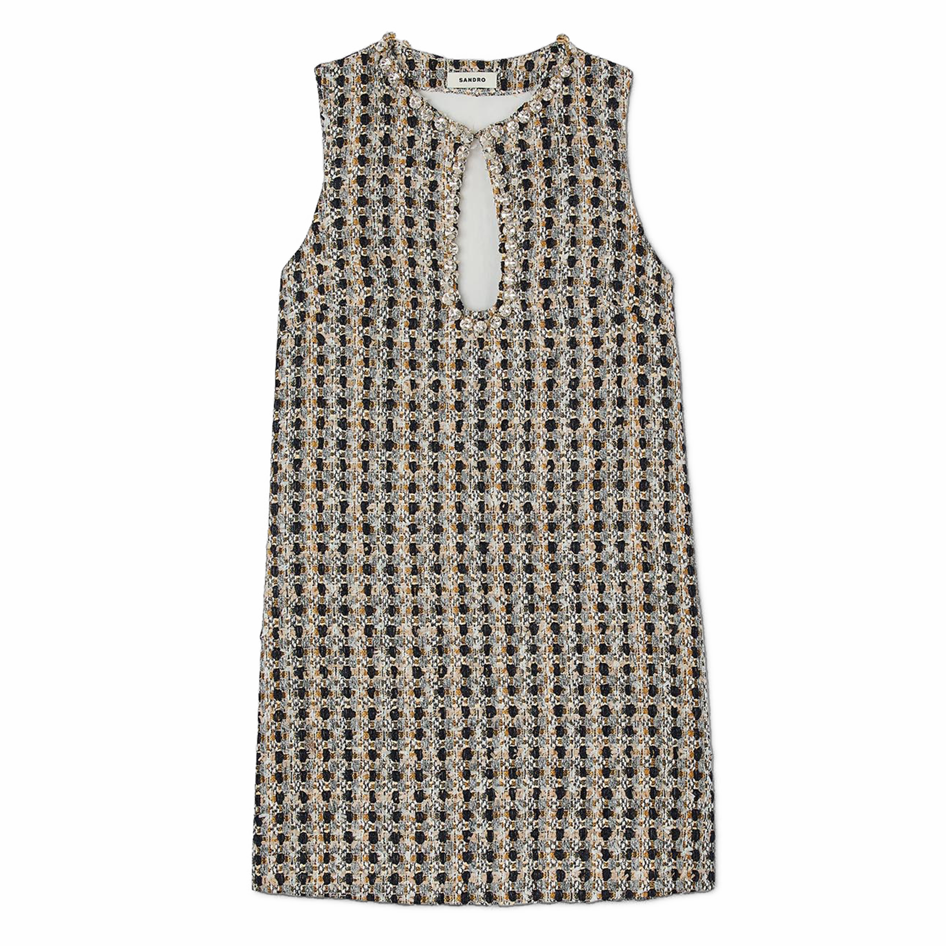 Robe courte col rond en tweed | Marron