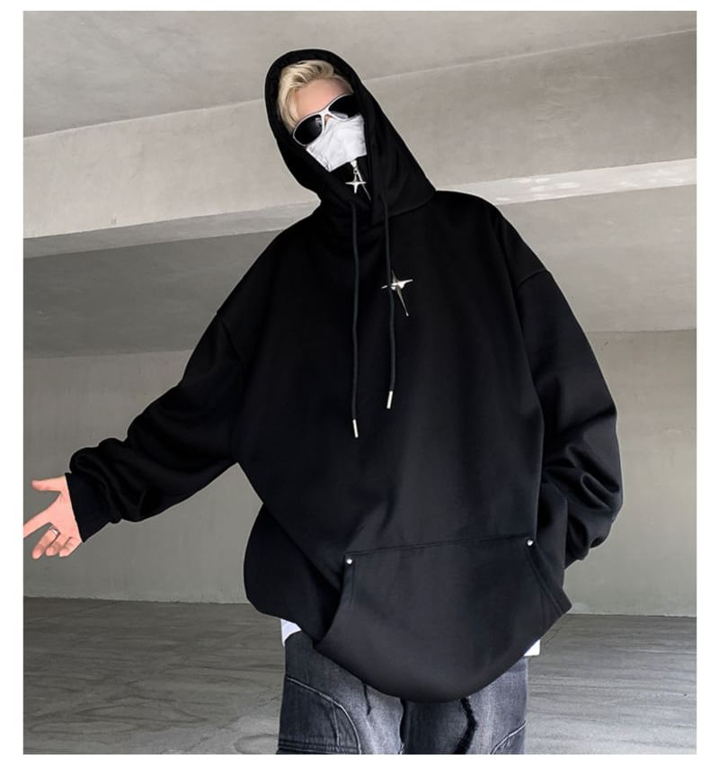 Bay Go Mall - Hoodie met opstaande kraag en tweedelige effen sterrenaccent en rits