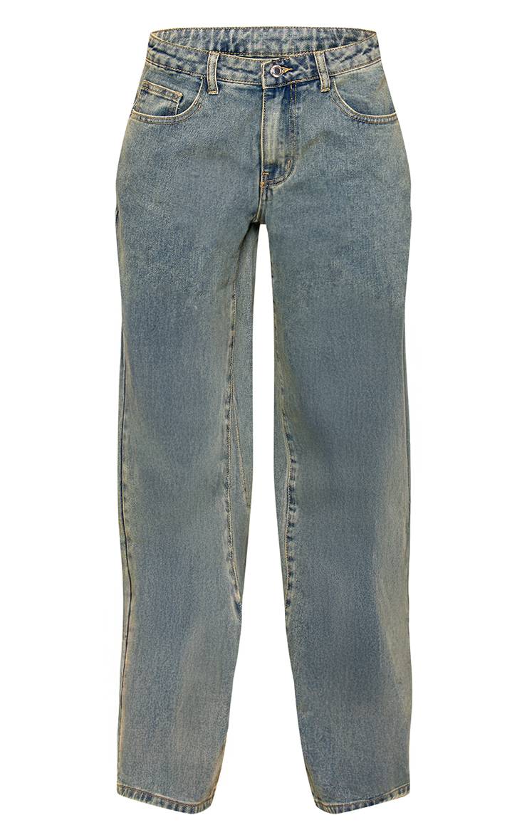Délavage Vintage Jean Boyfriend Taille Basse À Jambe Large
