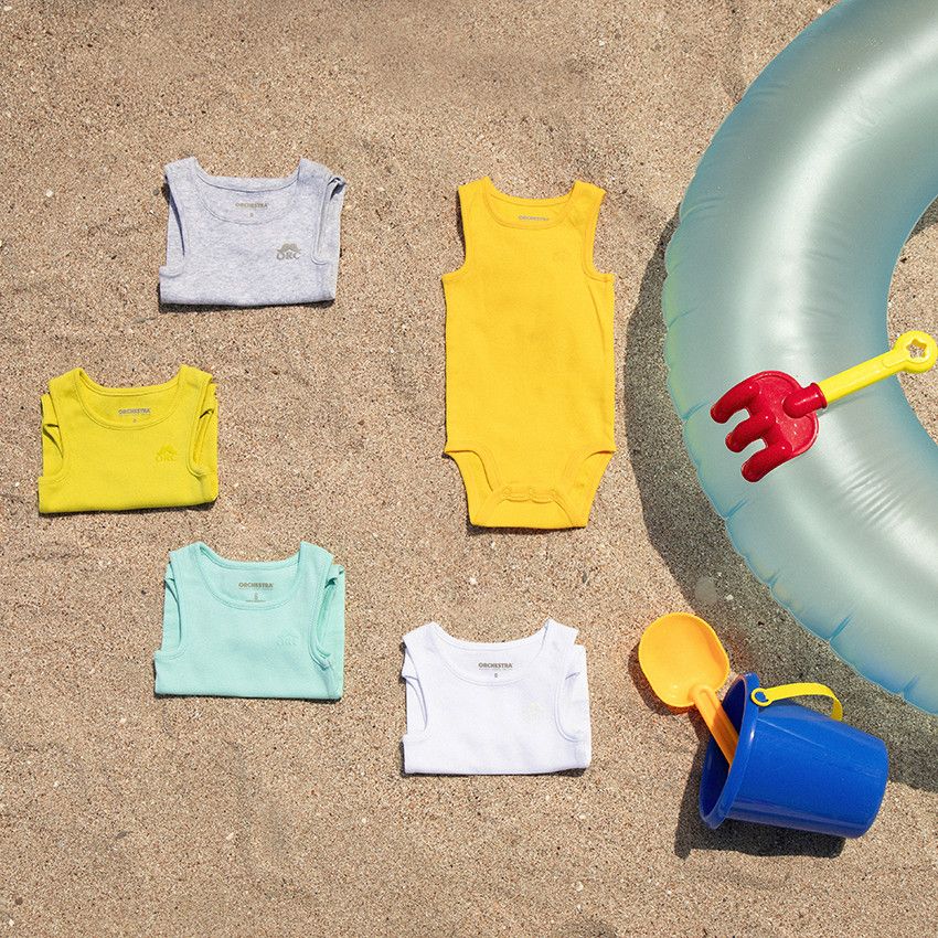 Lot de 3 bodies sans manches en coton pour bébé garçon à logo printé - Bleu