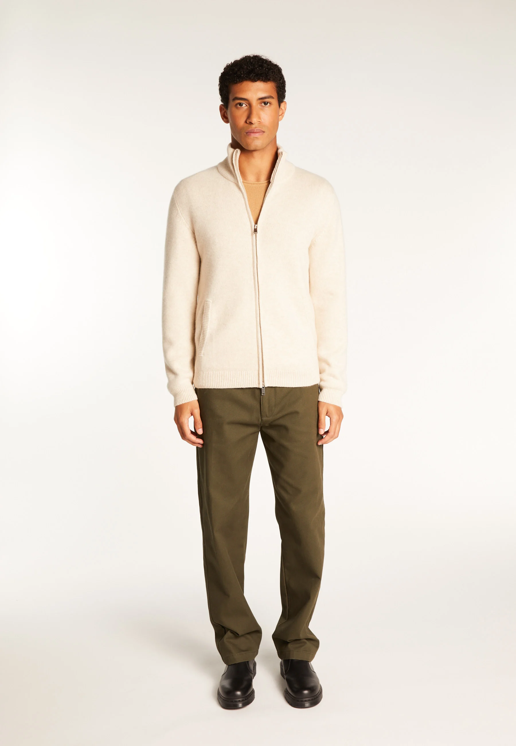 ELYSÉE DUO - Gilet zippé en cachemire 6 fils | Beige