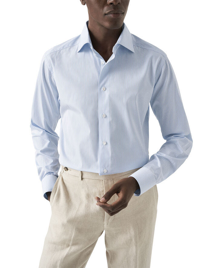 ETON Contemporary Fit Light Blue Bengal Striped Elevated Poplin Shirt Lyseblå