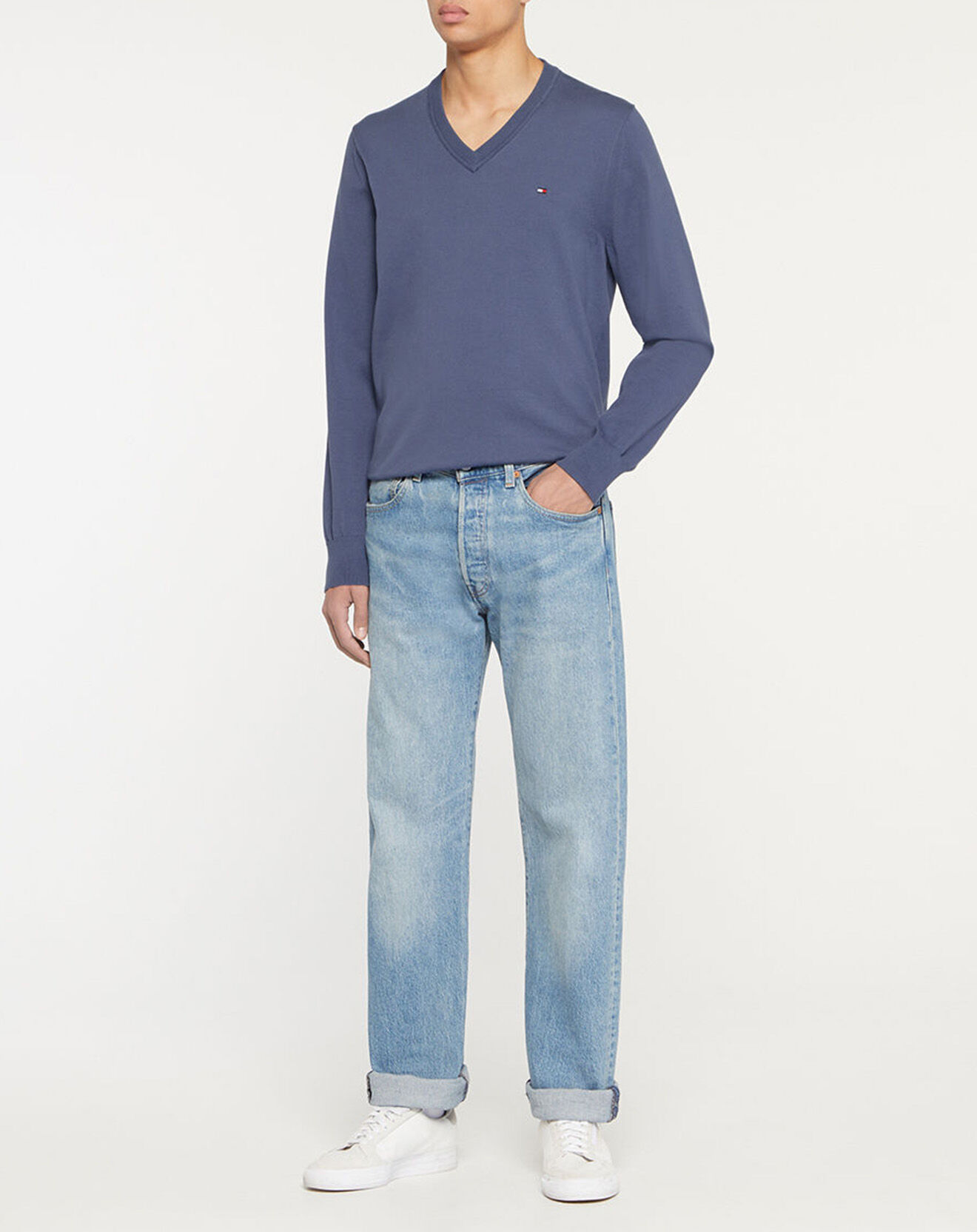 Tommy Hilfiger Pull 1985 col V bleu vintage