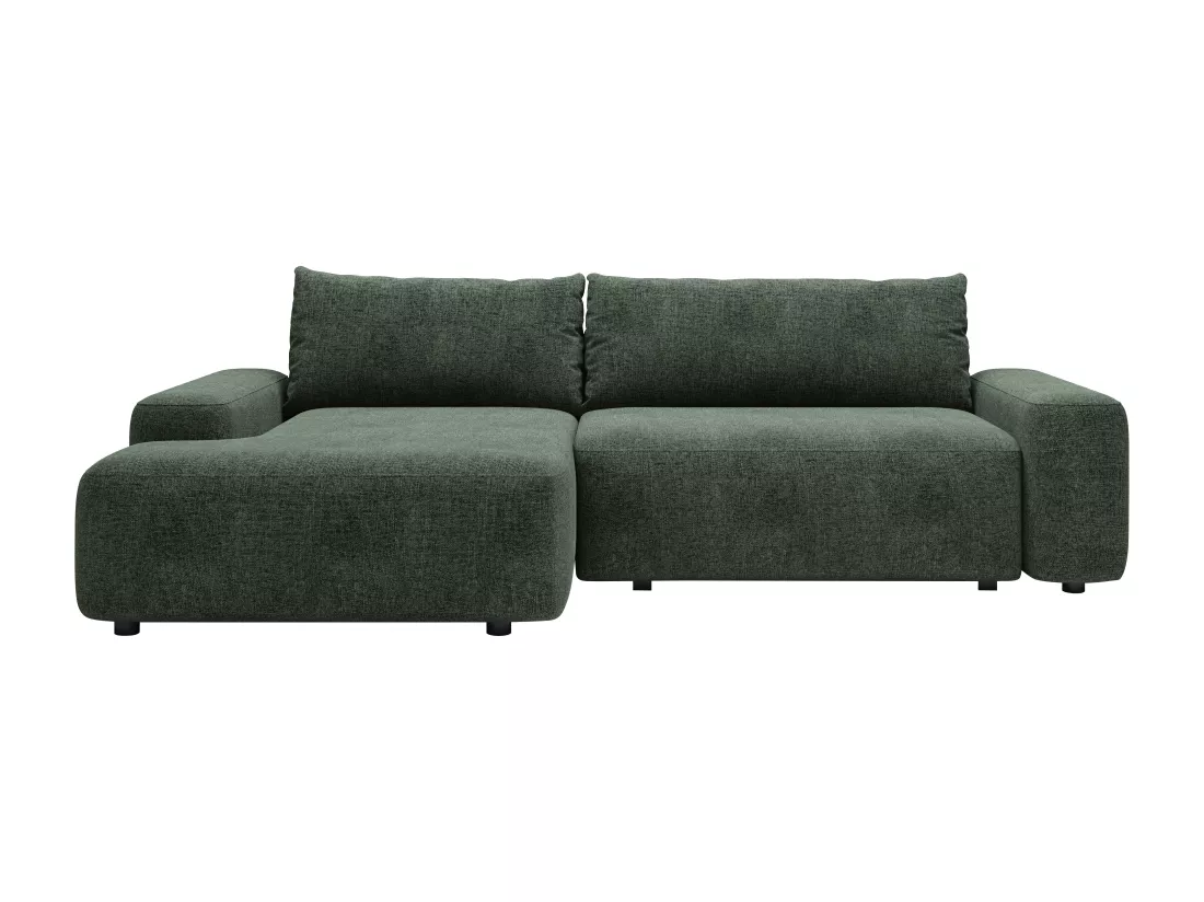 Canapé d'angle gauche convertible en tissu texturé vert DAVISO