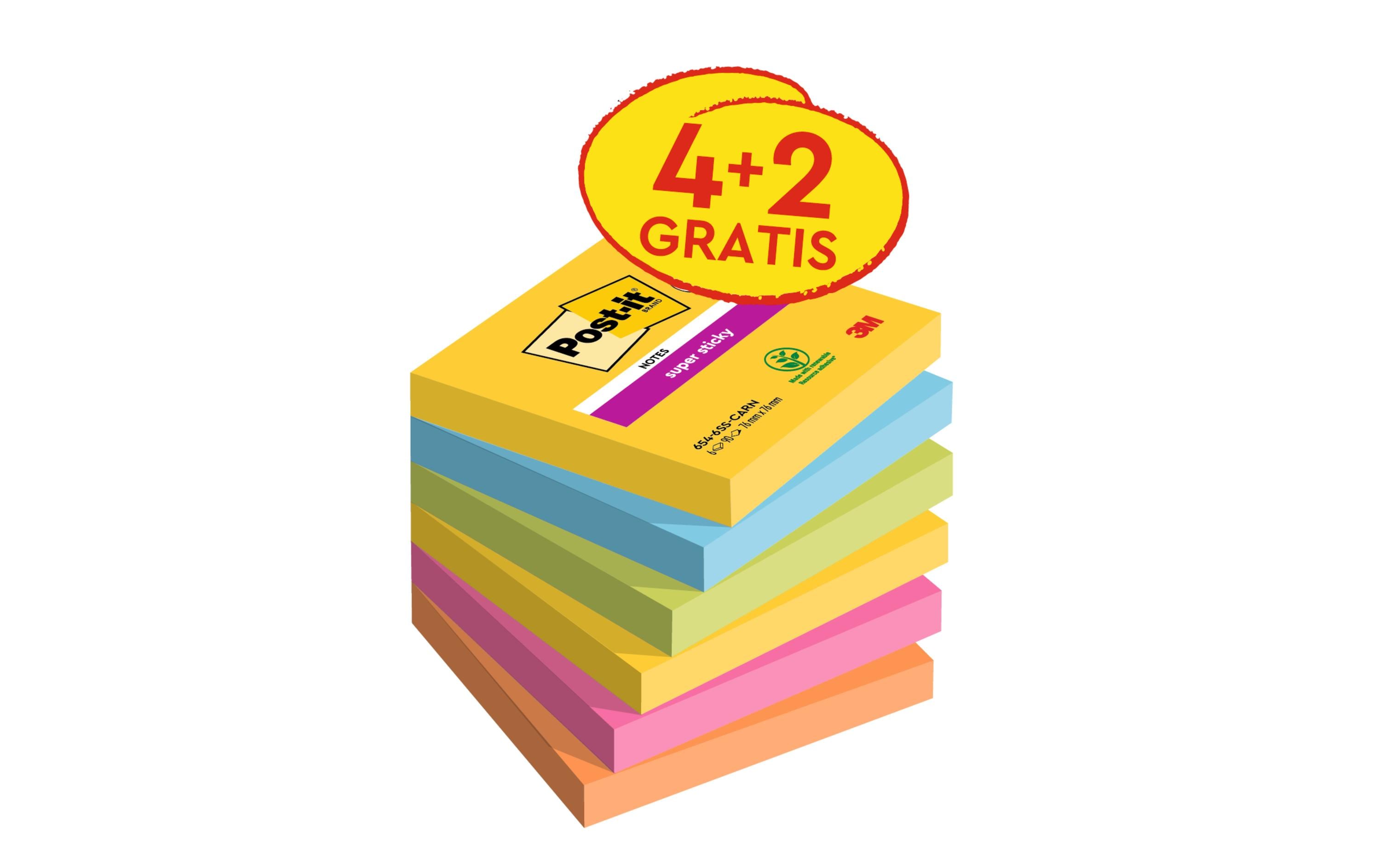 Notizzettel Super Sticky Promotion 7.6 x 7.6 cm, 6 Blöcke6 Post-it Blöcke, 4 + 2 Gratis