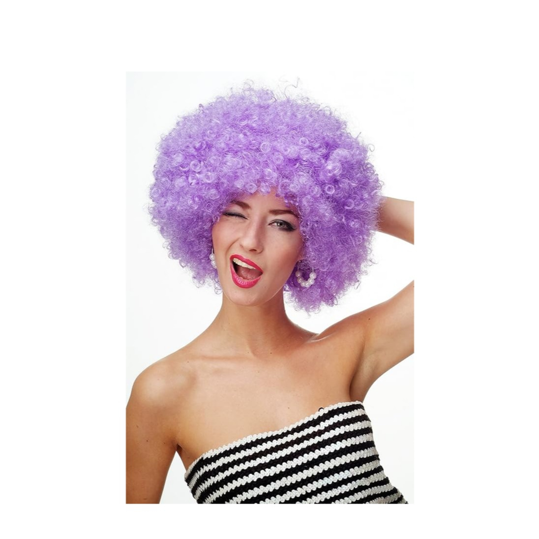 Afro Perücke mit Locken Fasnacht Kostüm Zubehör Motto Party / Halloween Accessoire - Lila