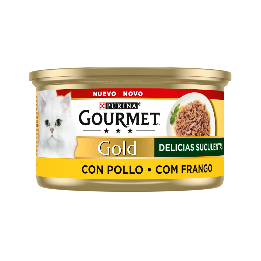Lata de frango ao molho Gourmet Gold Suculent Delights para gatos