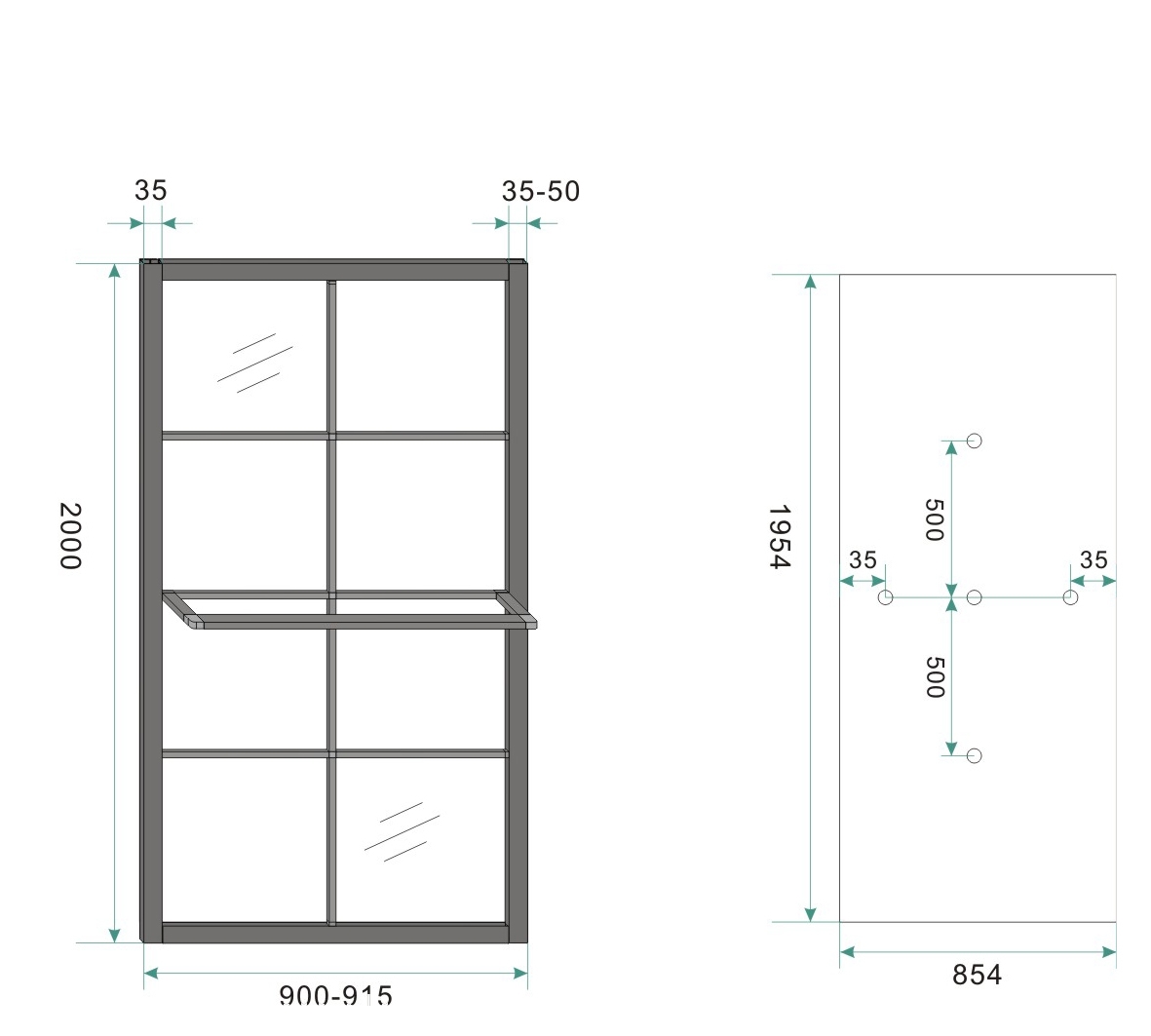 Mueller Black inloopdouche 90x200cm met zwarte profielen en handdoekhouder