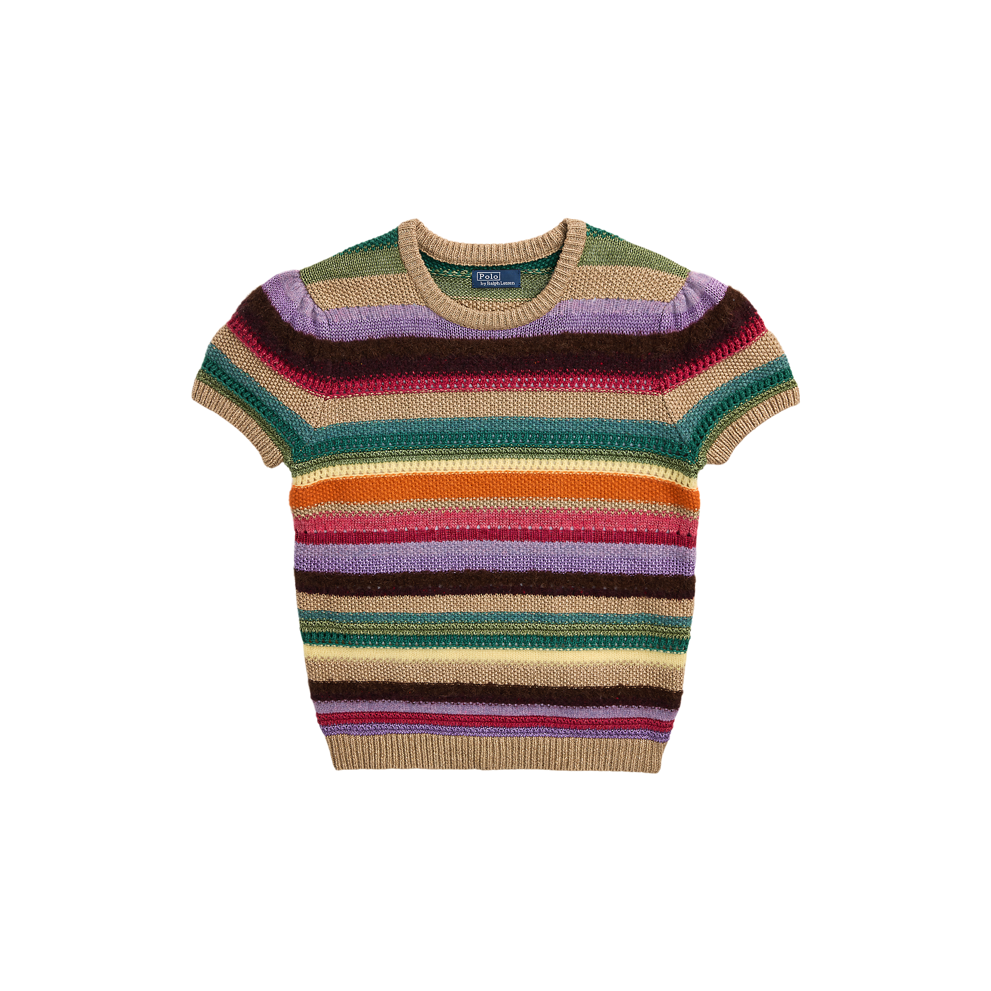 Pull manches courtes rayé en laine et coton | Multicolore