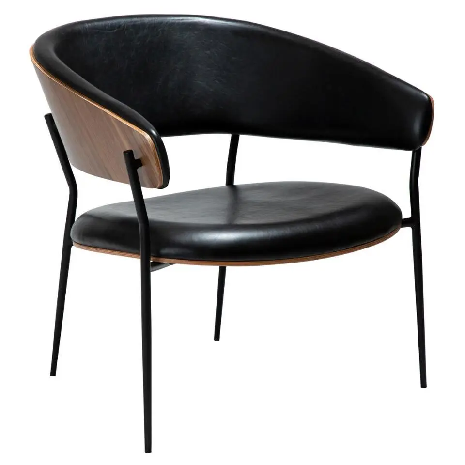 Hioshop Crib Dan-Form fauteuil met armleuningen fineer walnoot- PU-kunstleer