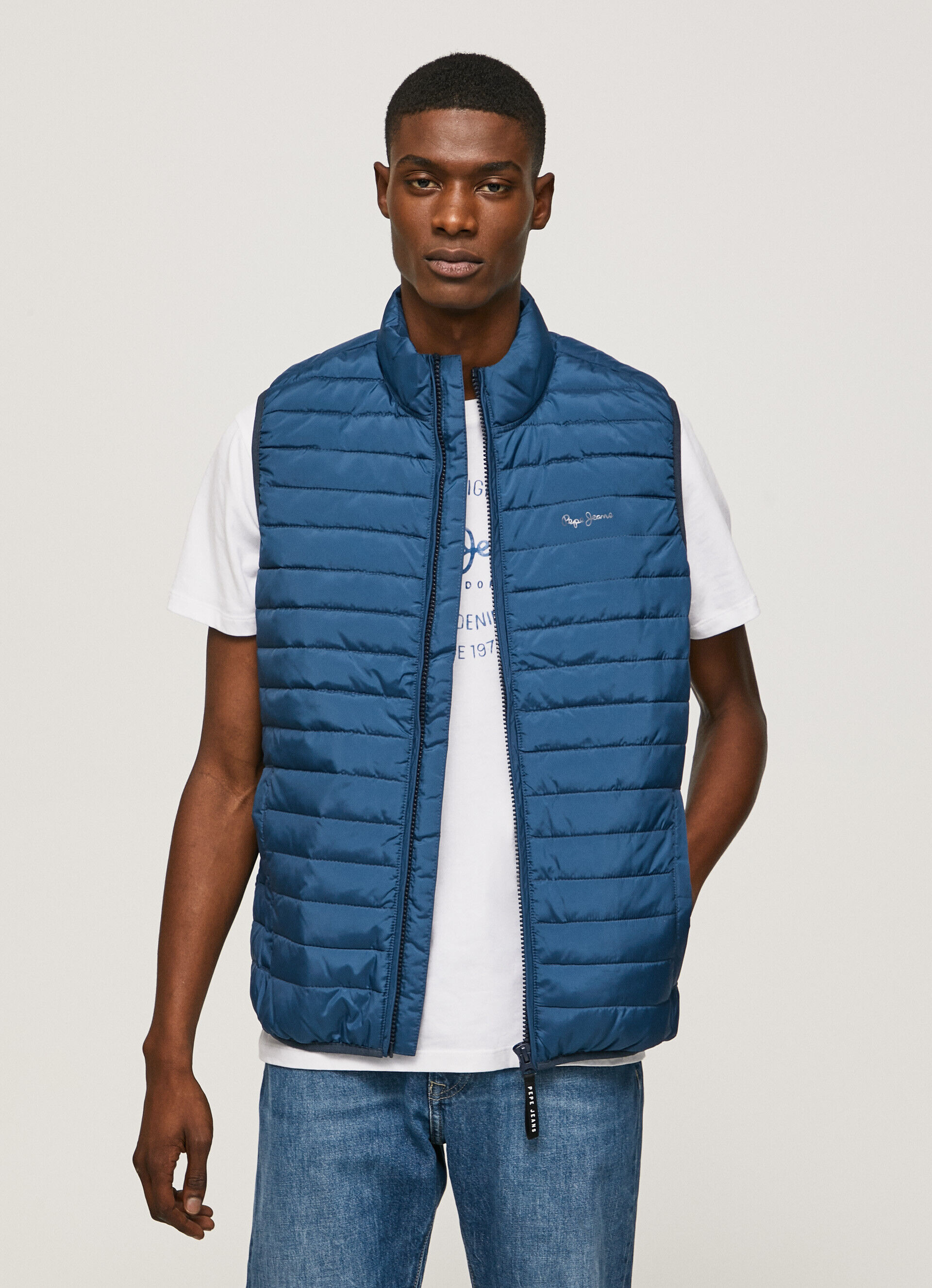 Colete acolchoado com fecho de zíper - Azul Jarman