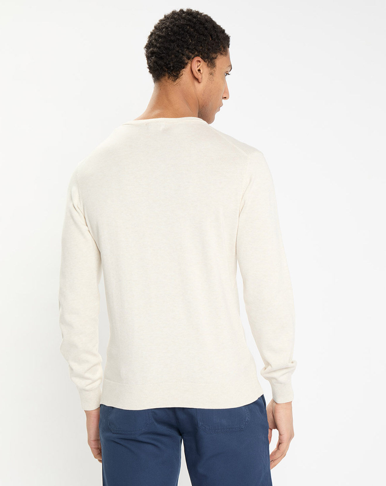 Hackett London Pull en Coton & Soie col V écru chiné