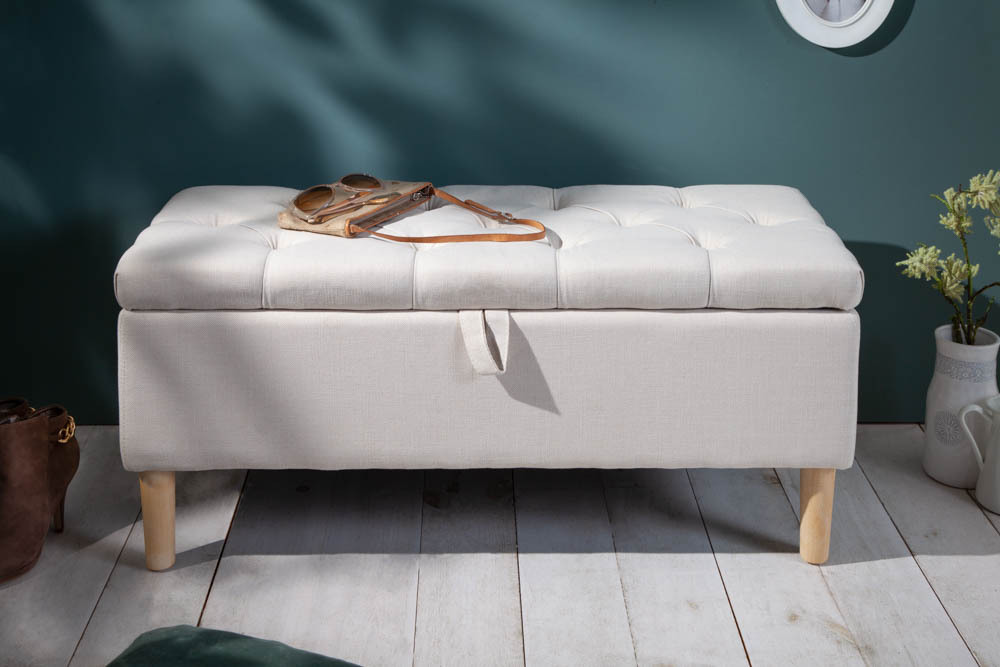 Chesterfield Truhenbank CASTLE 100cm beige Sitzbank Landhausstil mit Stauraum