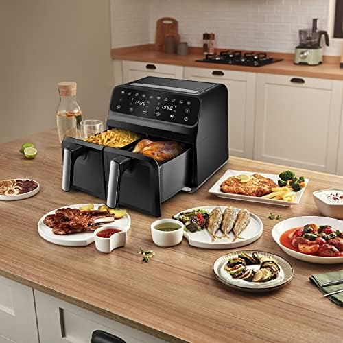 Karaca Multifry XXXL 4+4 Liter Digital Twin Twin Airfryer - Gesündere und Köstliche Zubereitung von Mahlzeiten für die Ganze Familie - 1700 W Leistung und 360-Grad-Luftzirkulationstechnologie