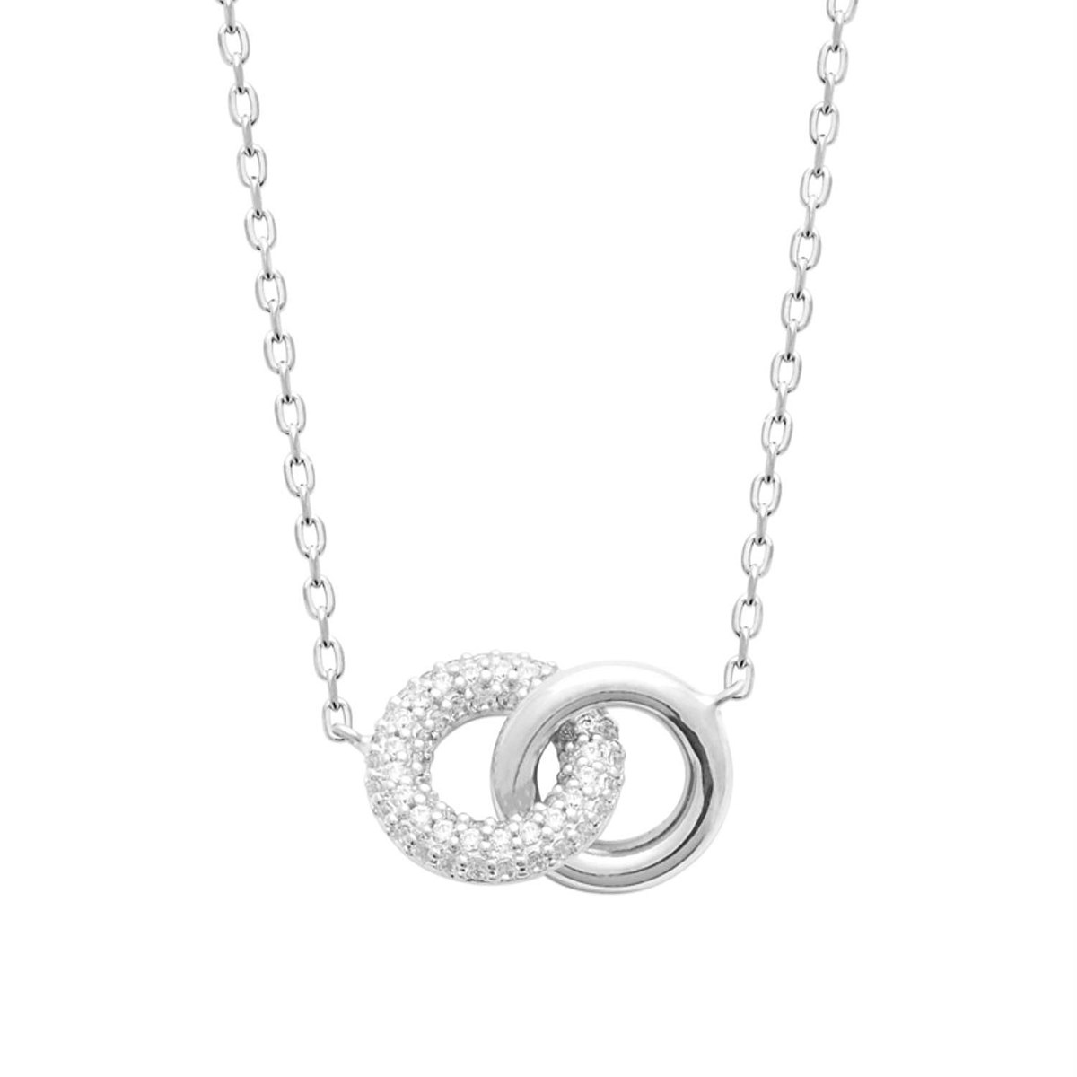 Collier 2 anneaux enlacés oxydes de zirconiums Argent 925 Rhodié