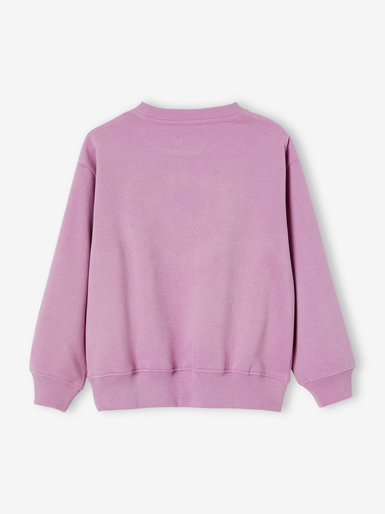 Blusa de moletom lilás com estampa de flores e cachos para meninas