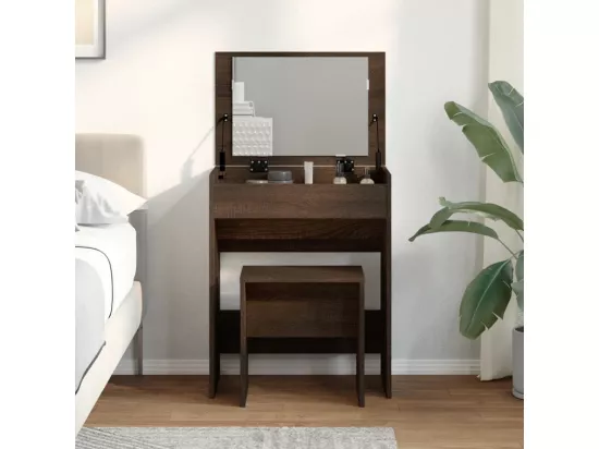 Coiffeuse et tabouret chêne marron 60x40x113,5 cm