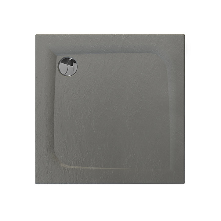 Receveur de douche carré 80x80cm, gris mat effet pierre, Allibert Mooneo