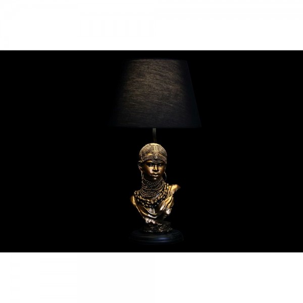 Lampe de bureau noir doré polyester résine africaine (31 x 31 x 58 cm)