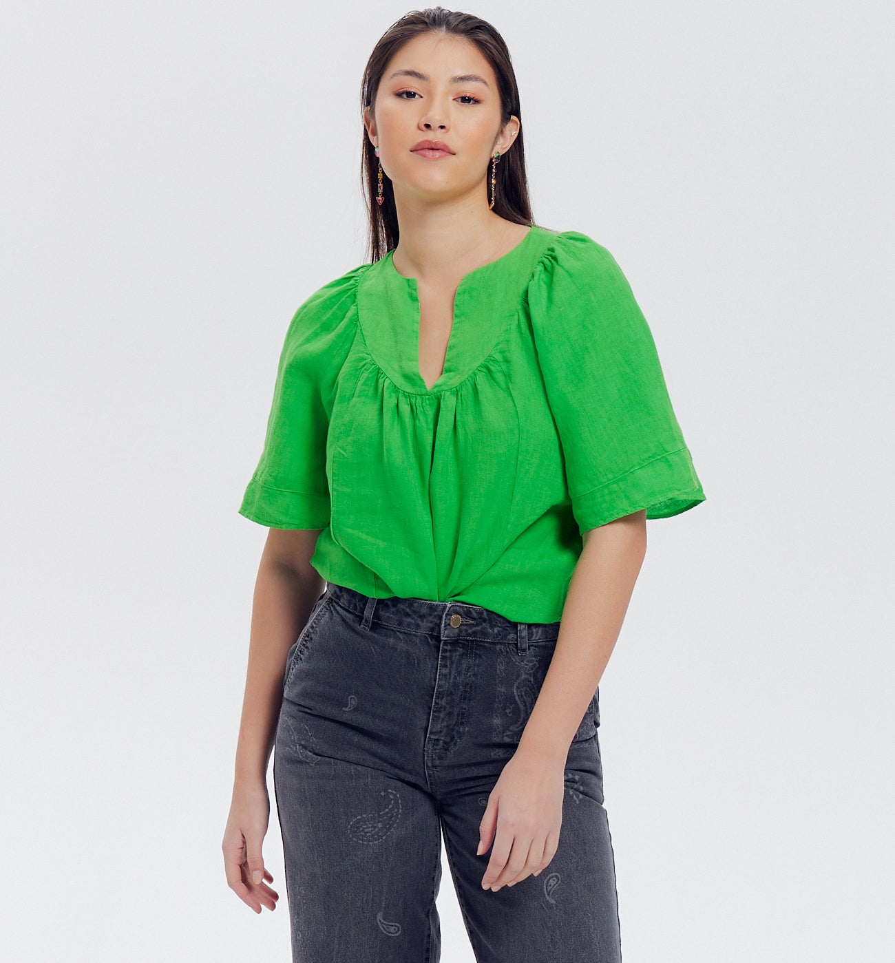 Blouse 100% lin Femme - Turquoise