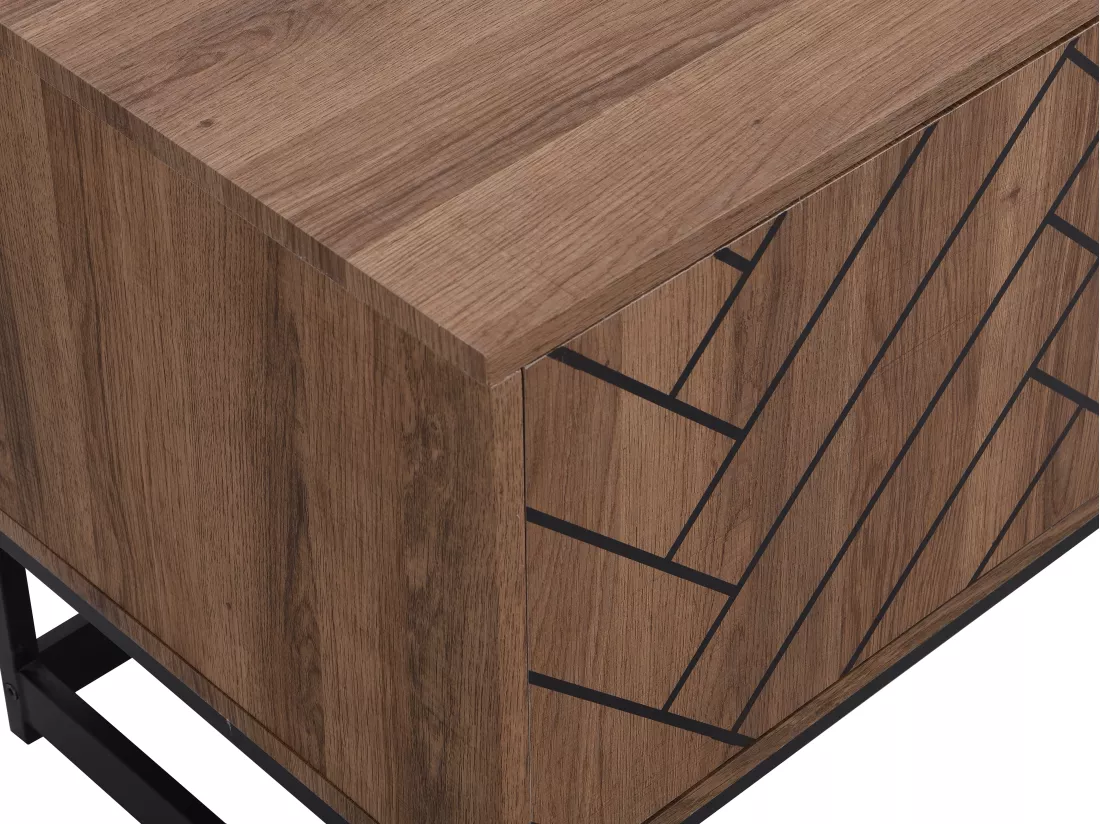 Meuble TV avec 3 portes et 2 niches - MDF - Naturel et noir - CARATANA