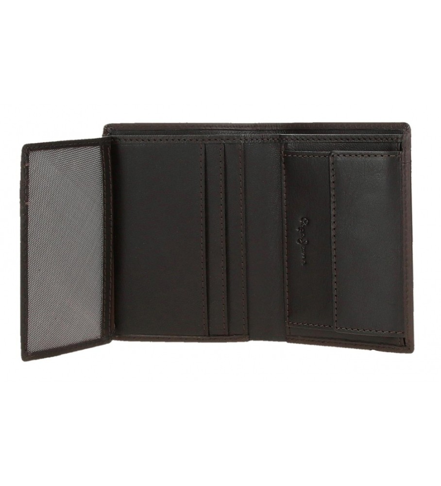 Carteira vertical de couro Pepe Jeans Staple com porta-moedas, marrom