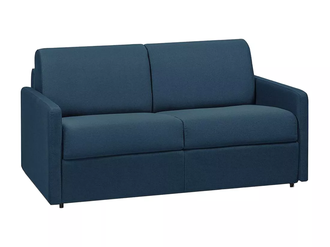 Canapé 2 places convertible express en tissu bleu foncé - Couchage 120 cm - Matelas 22 cm CALIFE