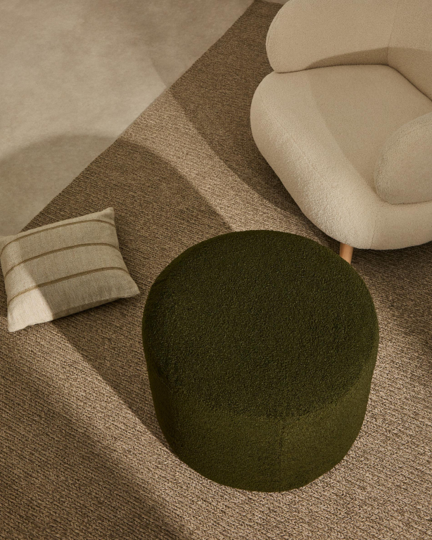 Kave Home Kaeli voetenbank Ø43 Green bouclé