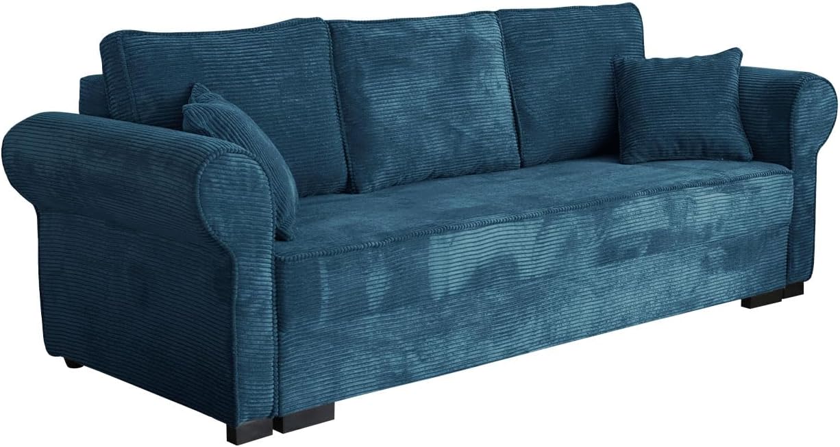 Mirjan24 Schlafsofa Olimpia Cord, Bettsofa mit abgerundete Armlehnen, Sofa mit Bettkasten und Schlaffunktion, Couchgarnitur, Schlafcouch, Sofagarnitur, Wohnlandschaft, Beste Qualität (Poso 05)