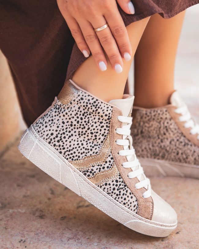 Basket femme montante léopard - CL61 TAUPE