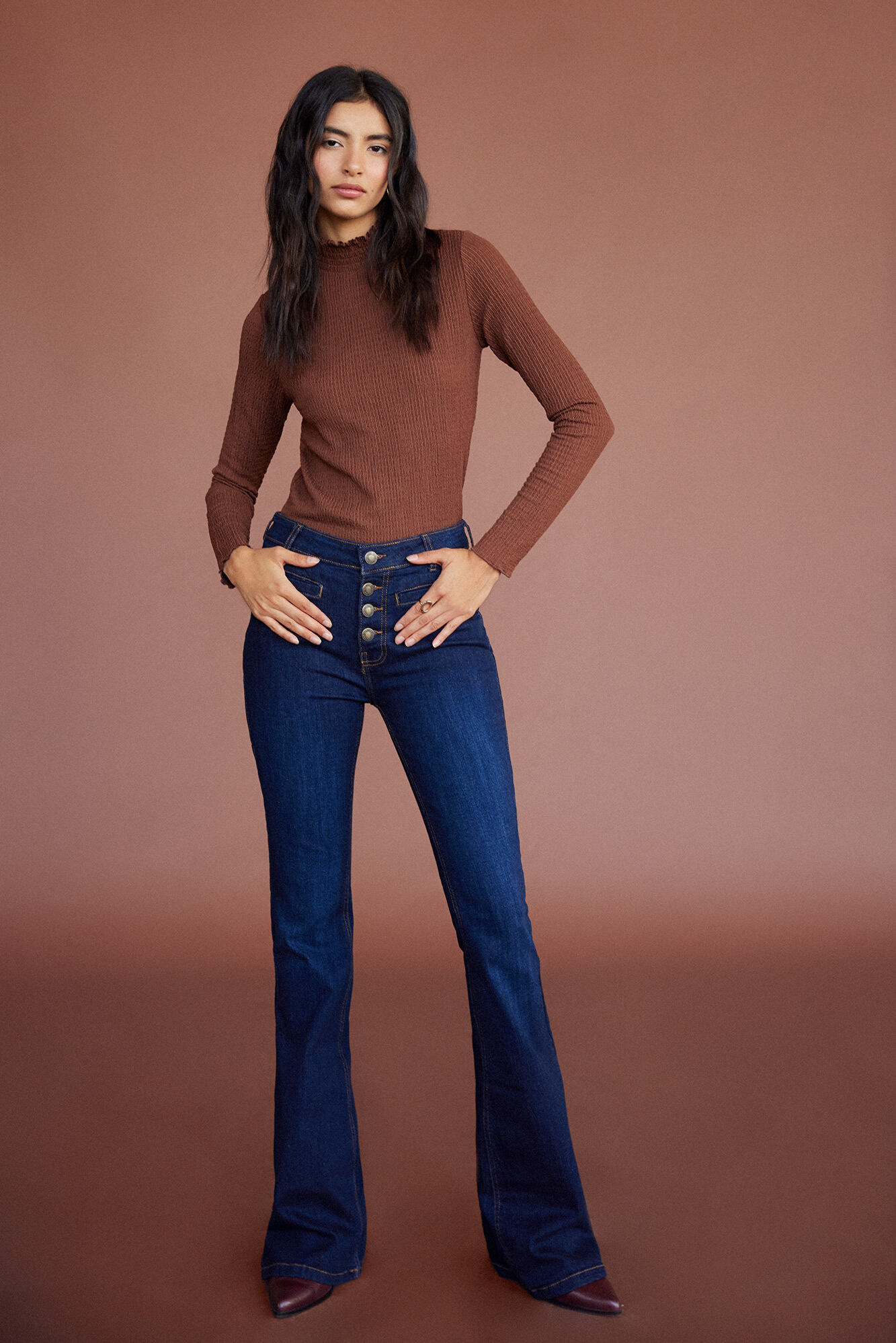 Blusa de tricô com padrão favo de mel. - Camelo
