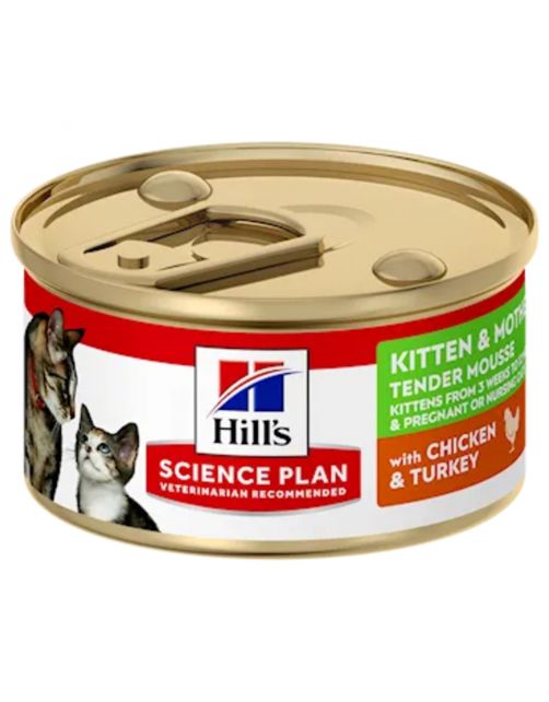 Hill's Feline Kitten & Mother Tender Mousse - Kattenvoer - Kip Kalkoen 24x85 g