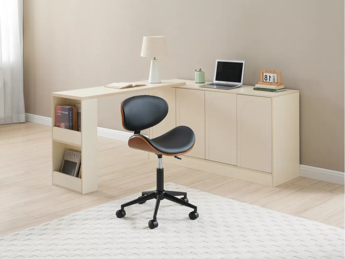 Chaise de bureau - Simili - Noir et naturel - Hauteur ajustable - MONTENEGRO
