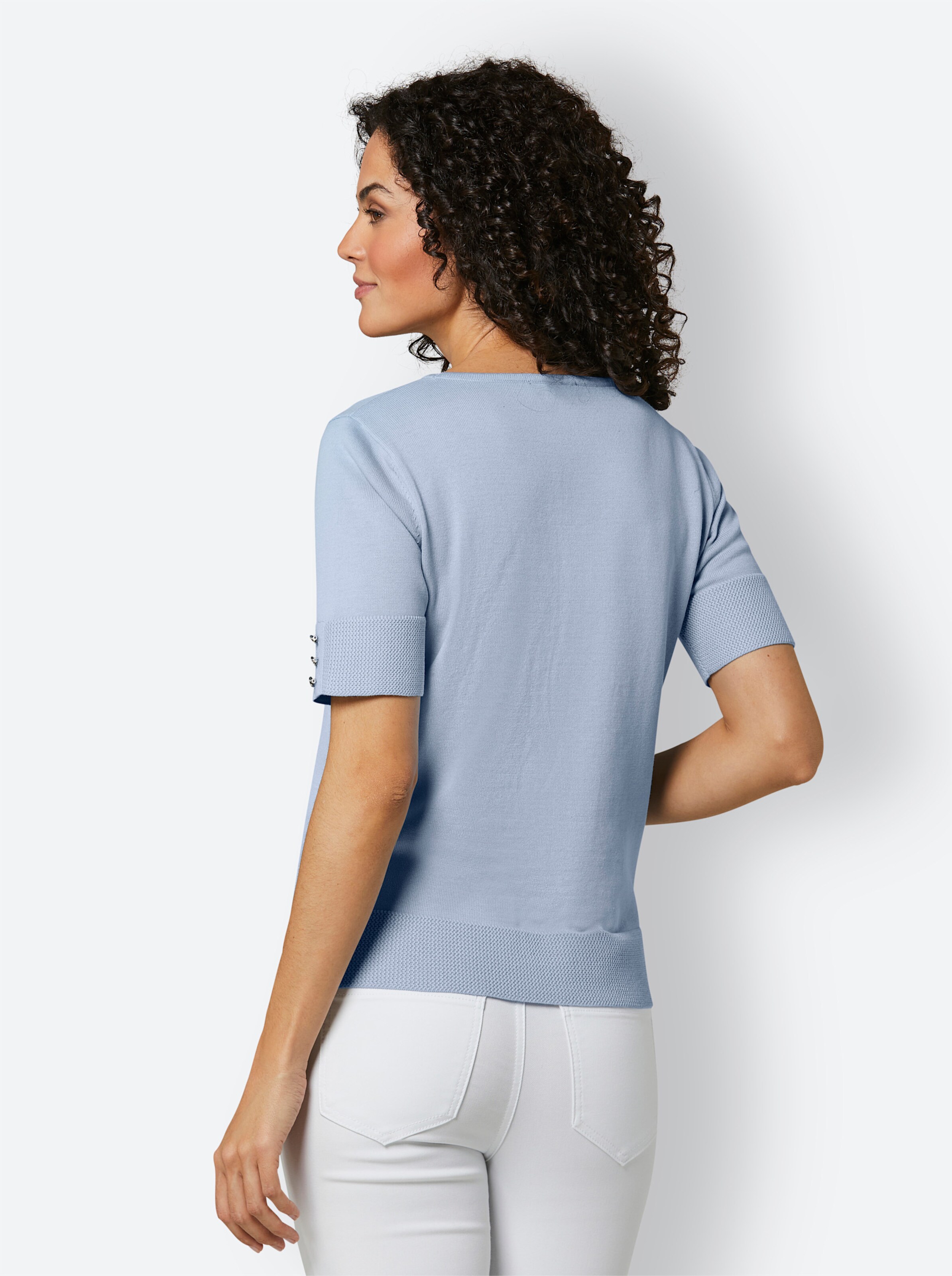 CREATION L PREMIUM Baumwoll-Pullover in eisblau