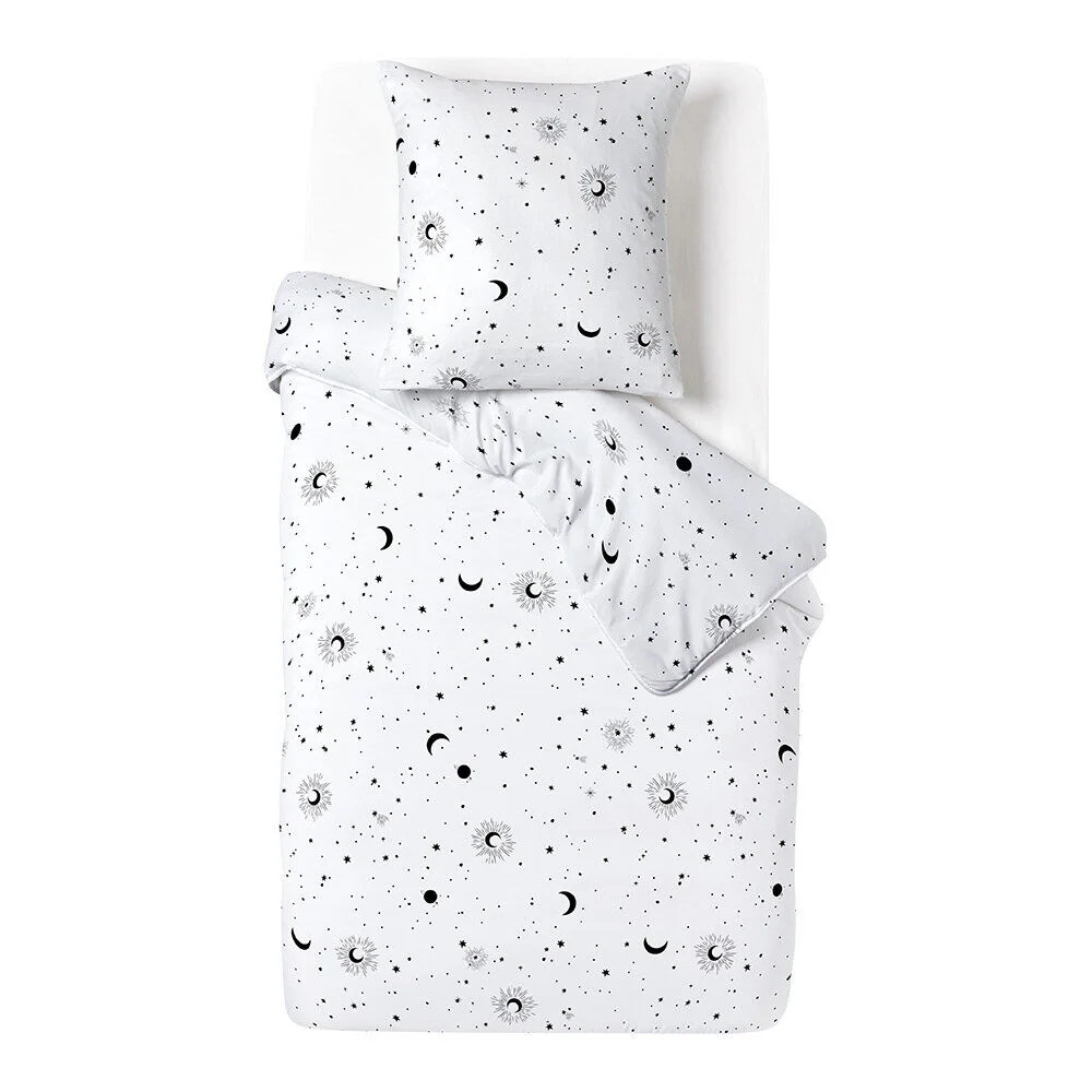 Parure de lit 1 personne 140x200cm motif lune étoile blanc