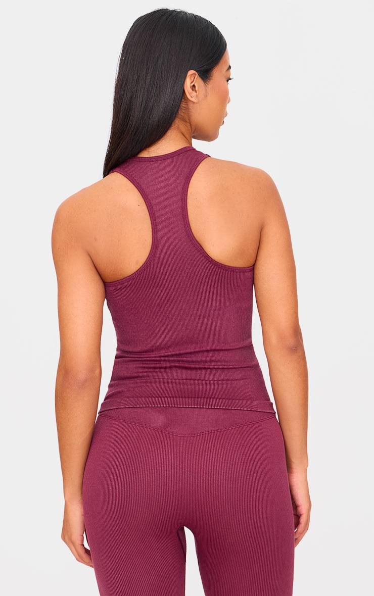 Deep Burgundy Débardeur De Sport Côtelé Sans Coutures À Col Licou Effet Délavé À L'acide