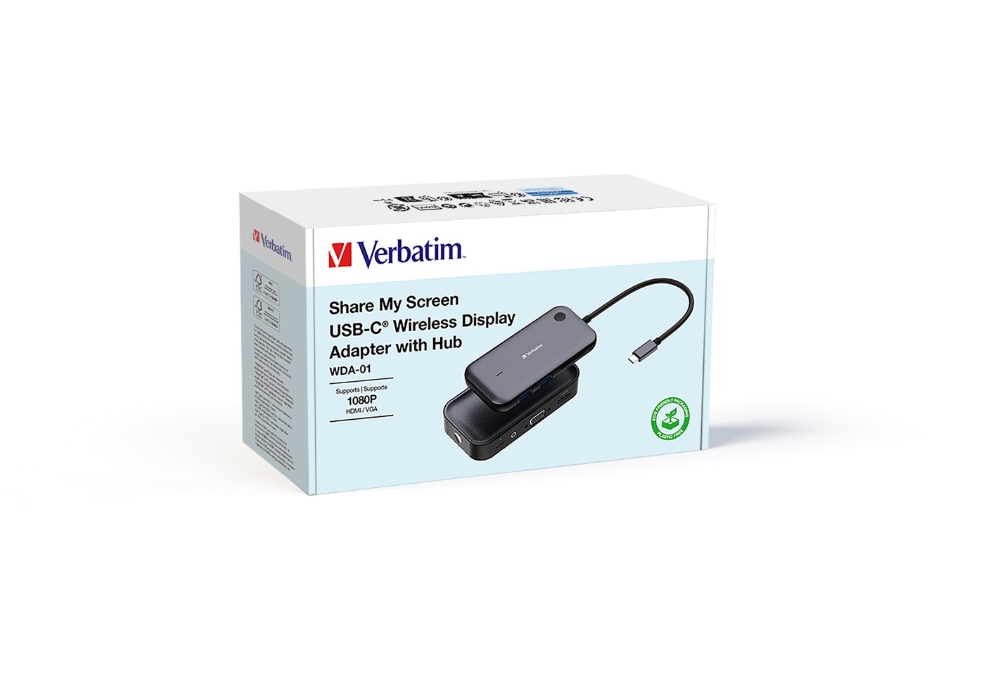 Verbatim - Share My Screen USB-C trådløs skærmadapter 1080P m/hub