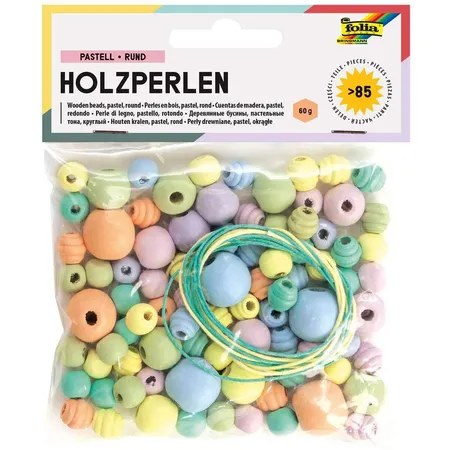Folia Holzperlen, 84 Stück, in 6 verschiedenen Farben und 4 verschiedenen Größen