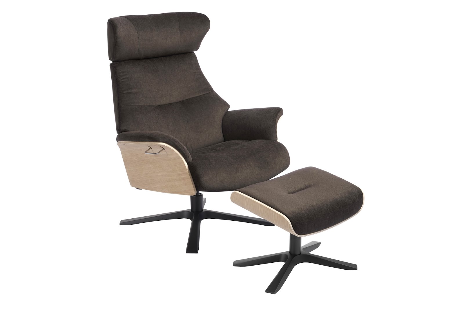 Air krakk I tekstil Evita 1373-43 Coffee, Quattro svingfot sort alu. Skrog i ubehandlet eik