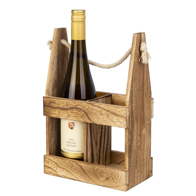 Doppel Weinflaschenträger - braun - ca. 20 x 11 x 30 cm