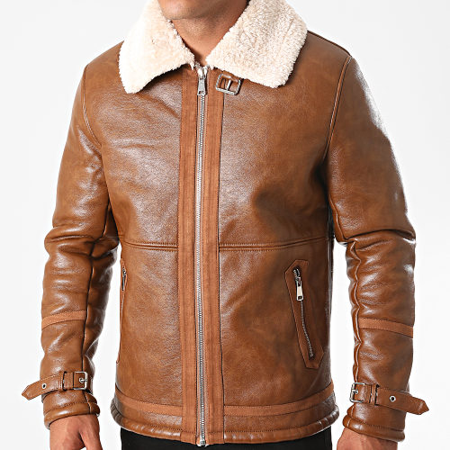 Veste Zippée Col Mouton Marron