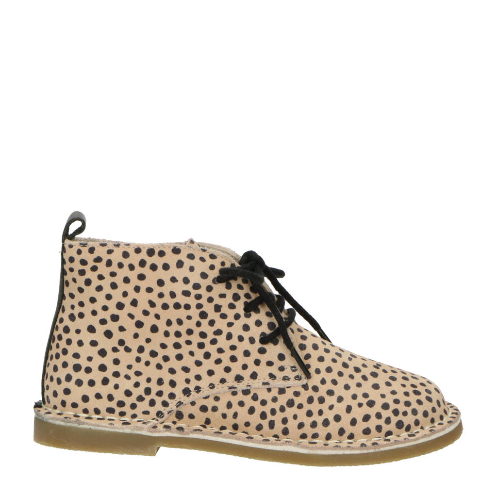 Mavies leren veterboots zand/zwart