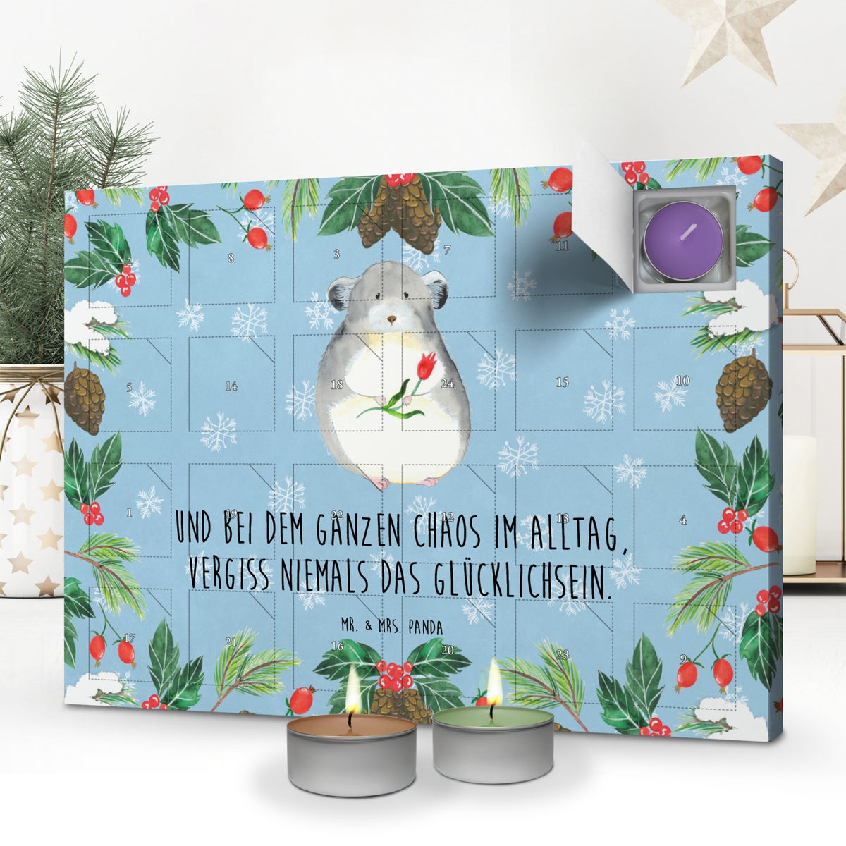 Mr. & Mrs. Panda Geurkaars Adventskalender Chinchilla Bloem - Pastelblauw