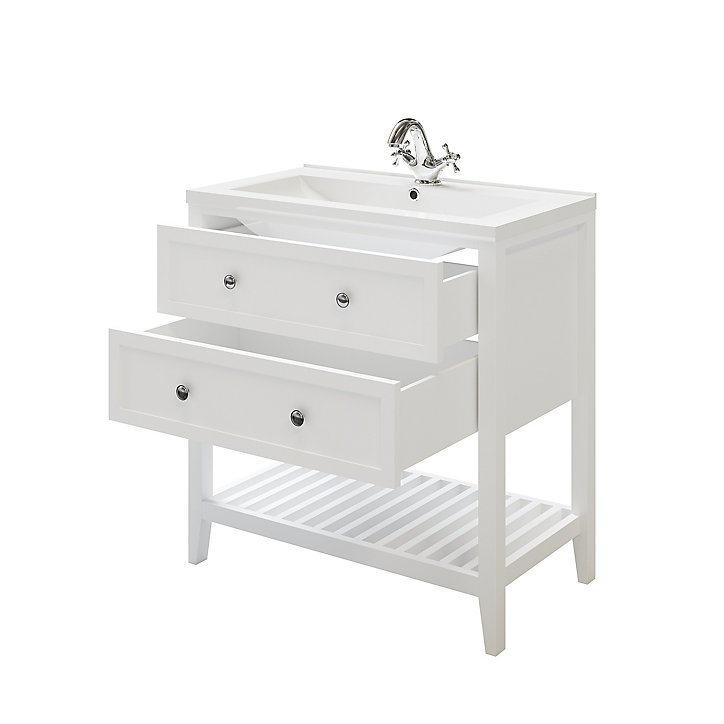 Ensemble l.80 cm meuble sous vasque Perma blanc à poser + plan vasque Nira céramique blanc