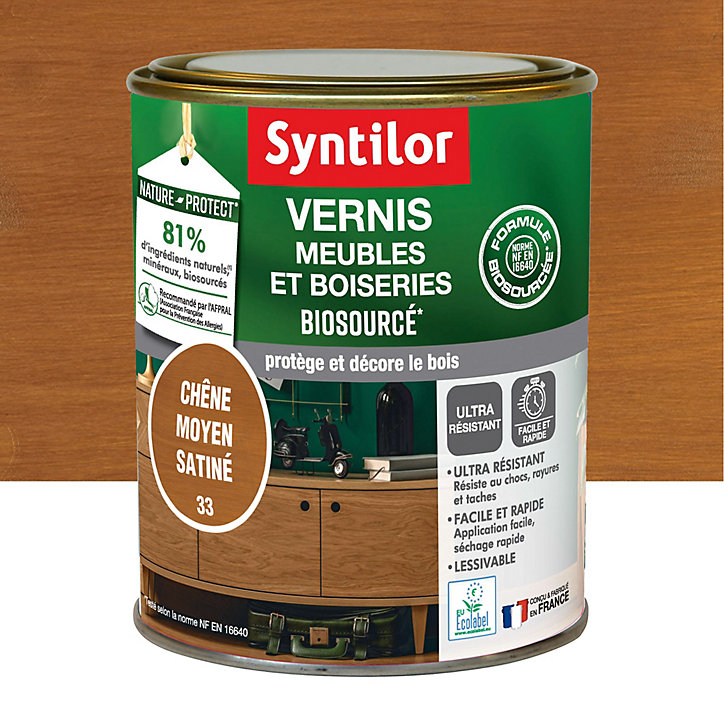 Vernis meubles et boiseries Biosourcé Nature Protect Syntilor chêne moyen satiné 0,25L