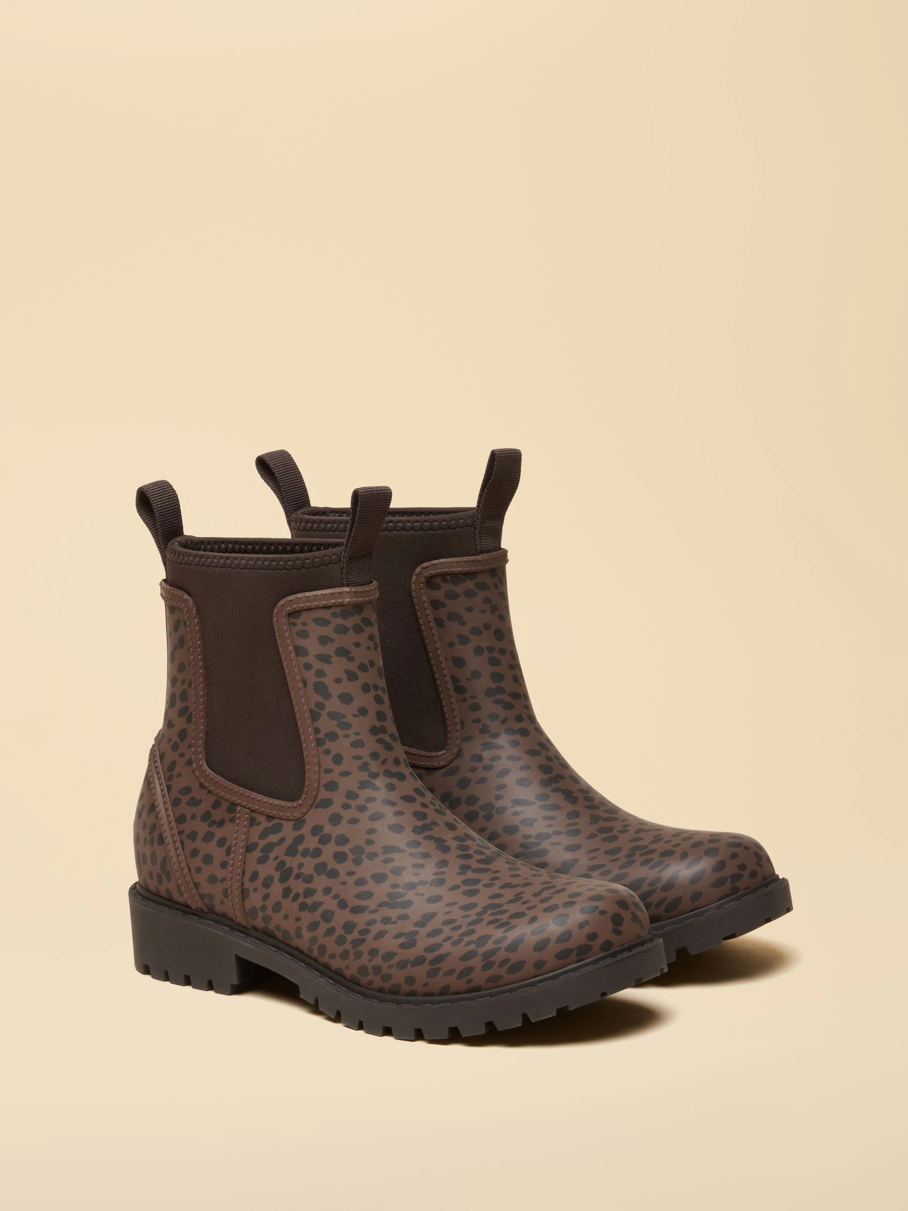 Chocoladebruin luipaardmotief - Joules Oakfield Short Neoprene Lined Wellies